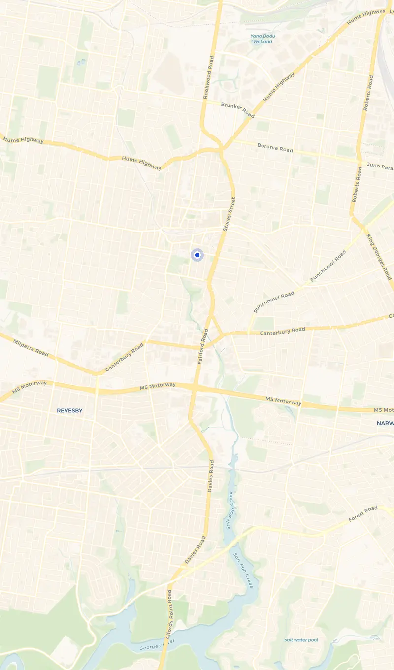 Map of the Bankstown service area and the surrounding suburbs we cover.