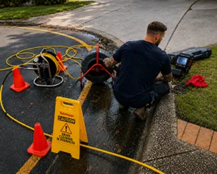 Plumber checking a blocked drain on a Bankstown job